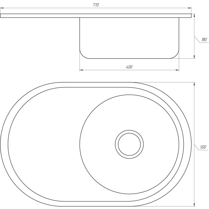 Мийка кухонна врiзна кругла з полицею 770х500х180 Decor MR 7750 D Mira Мийка кухонна врiзна кругла з полицею 770х500х180 Decor MR 7750 D Mira