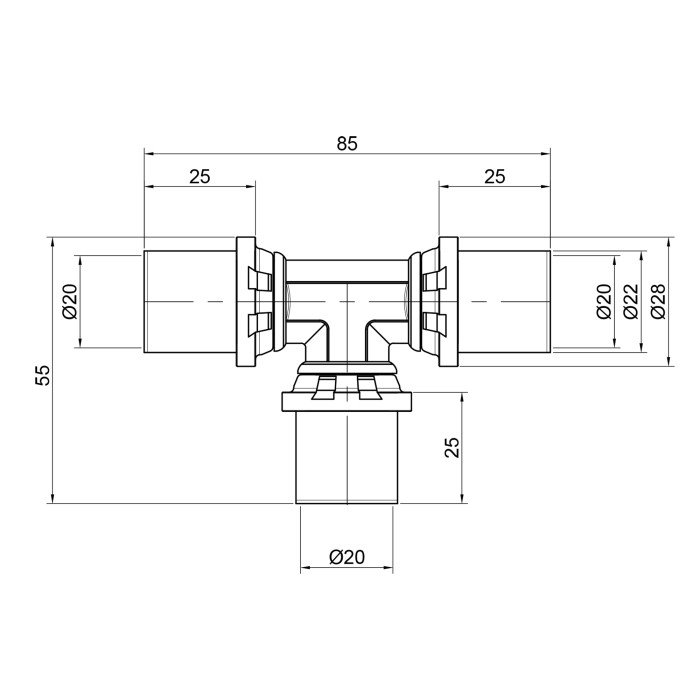 Трійник прес Icma 20х20х20 №406 Трійник прес Icma 20х20х20 №406