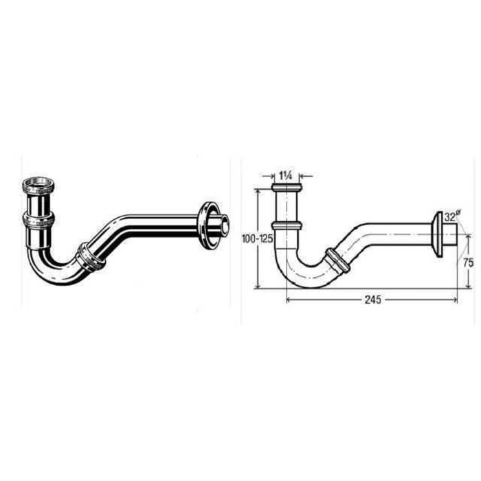 Сифон для бІде VIEGA 1 1/4″х1 1/4″ хром трубний 103781 Сифон для бІде VIEGA 1 1/4″х1 1/4″ хром трубний 103781