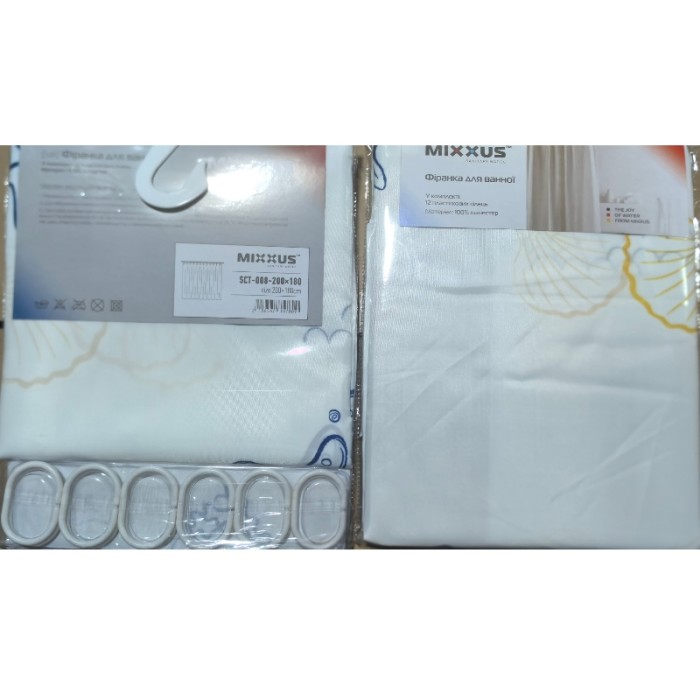 Шторка для ванної Mixxus SCT-008-200x180 з поліестеру (Візерунок "Морський" біло-сірий) (AC3578)
