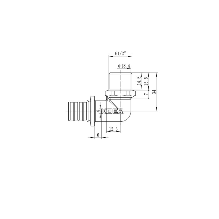 Кутник перехідний із ЗР Koer KA.L06M-20 - 20(2.8mm) x 1/2"M (KR4875) Кутник перехідний із ЗР Koer KA.L06M-20 - 20(2.8mm) x 1/2"M (KR4875)