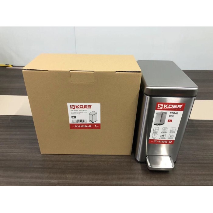 Відро для сміття з плавним закриттям прямокутне Koer TC-010206-02 6 л колір нержавійка (KR5594) Відро для сміття з плавним закриттям прямокутне Koer TC-010206-02 6 л колір нержавійка (KR5594)