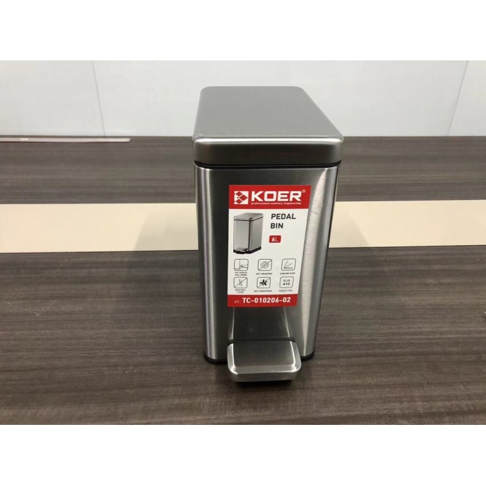 Відро для сміття з плавним закриттям прямокутне Koer TC-010206-02 6 л колір нержавійка (KR5594) Відро для сміття з плавним закриттям прямокутне Koer TC-010206-02 6 л колір нержавійка (KR5594)