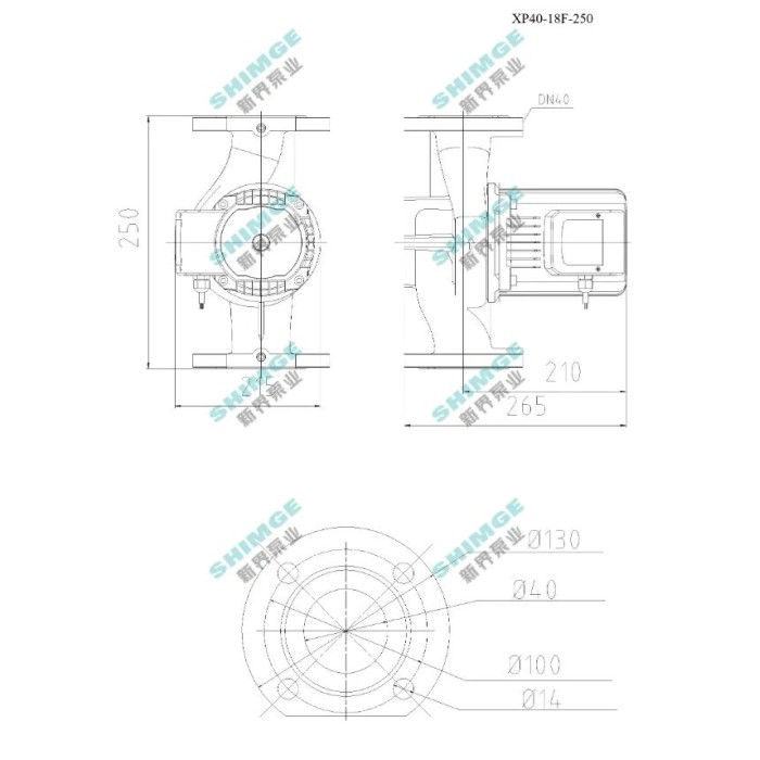 Циркуляційний насос SHIMGE XP40-18F-250, фланець, Qmax 250л/хв, 1,3 кВт Циркуляційний насос SHIMGE XP40-18F-250, фланець, Qmax 250л/хв, 1,3 кВт