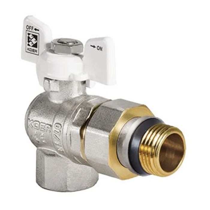 Кран з американкою 1/2" "антіпротечка"(Koer KR.228.W-Gi) кутовий білий (KR0195) Кран з американкою 1/2" "антіпротечка"(Koer KR.228.W-Gi) кутовий білий (KR0195)
