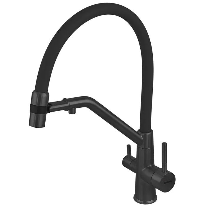 Змішувач для кухні з силіконовим виливом Zerix MAG-021 Black Refl.Black з нерж. сталі SUS304 з виходом для пит.води (ZX6006) Змішувач для кухні з силіконовим виливом Zerix MAG-021 Black Refl.Black з нерж. сталі SUS304 з виходом для пит.води (ZX6006)