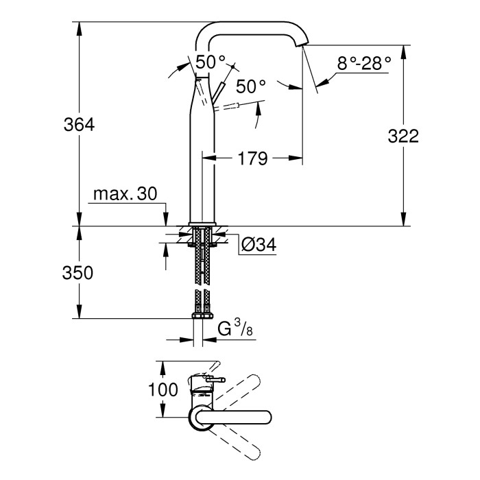 Змішувач на стільницю для раковини XL-розміру Grohe Essence New (32901001) Змішувач на стільницю для раковини XL-розміру Grohe Essence New (32901001)