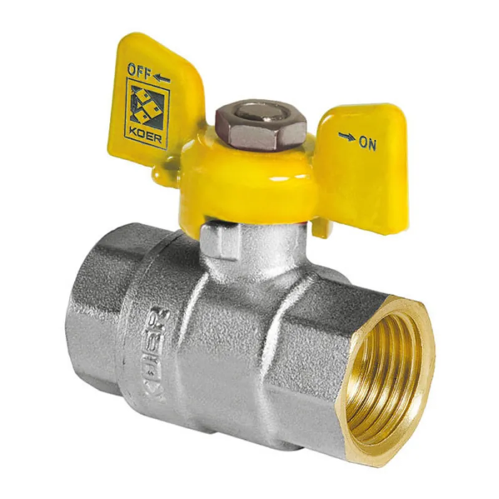Кран кульовий KOER KR.217.G - 1/2" FF ГГМ YELLOW, ручка "метелик" жовта (KR0032) Кран кульовий KOER KR.217.G - 1/2" FF ГГМ YELLOW, ручка "метелик" жовта (KR0032)