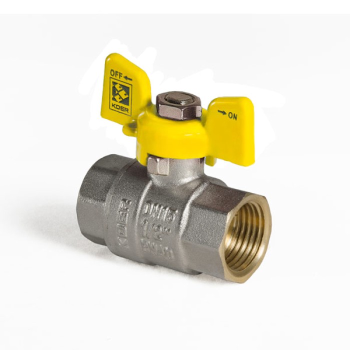 Кран кульовий KOER KR.217.G - 1/2" FF ГГМ YELLOW, ручка "метелик" жовта (KR0032) Кран кульовий KOER KR.217.G - 1/2" FF ГГМ YELLOW, ручка "метелик" жовта (KR0032)