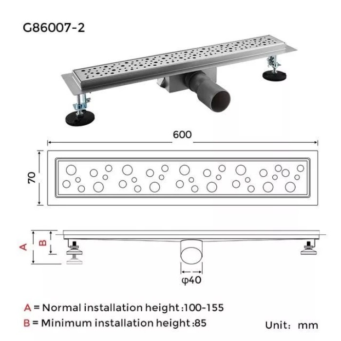 Душовий канал GAPPO G86007-2, 70х600 мм, нержавіюча сталь Душовий канал GAPPO G86007-2, 70х600 мм, нержавіюча сталь