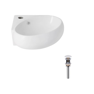 Комплект Qtap Leo N: Раковина підвісна угловая овальна 380x360x130 мм WHITE + Донний клапан PU02O