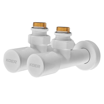Комплект кранів для рушникосушки кутовий Koer KR.SET.534 WHITE - M1/2''xM1/2'' подовжений (KR5843)