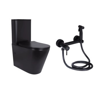 Комплект 2 в 1: підлоговий унітаз Qtap Scorpio Matt Black QT14226088AMB + набір гігієнічного душу Lidz Aria Black LDARI110BLA43394