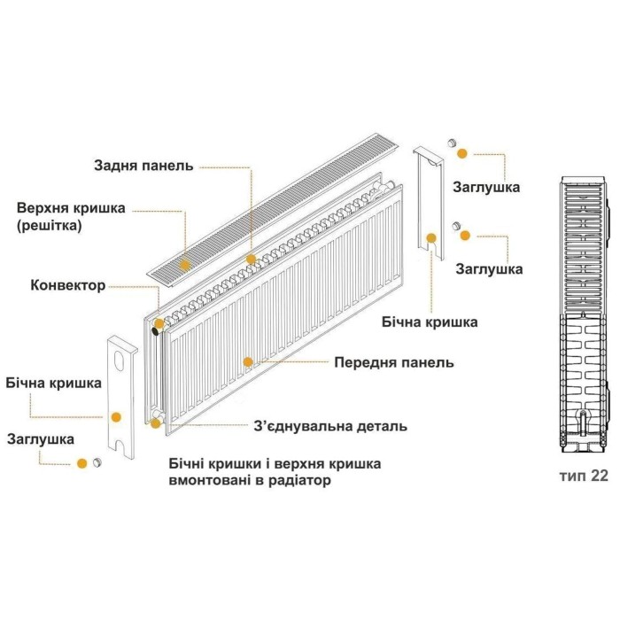 Радіатор сталевий 22/300x900 низ-справа/бок KALDE (без клапана OUTER)