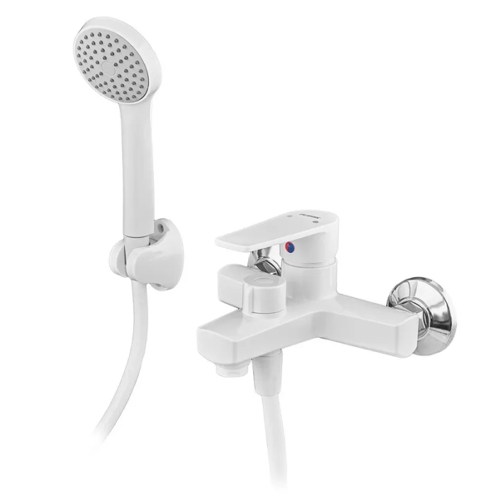 Змішувач для ванни PLAMIX OSCAR-009 EURO SET WHITE (зі шлангом, лійкою та кронштейном) (PM0699) Змішувач для ванни PLAMIX OSCAR-009 EURO SET WHITE (зі шлангом, лійкою та кронштейном) (PM0699)