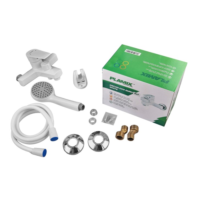 Змішувач для ванни PLAMIX OSCAR-009 EURO SET WHITE (зі шлангом, лійкою та кронштейном) (PM0699) Змішувач для ванни PLAMIX OSCAR-009 EURO SET WHITE (зі шлангом, лійкою та кронштейном) (PM0699)