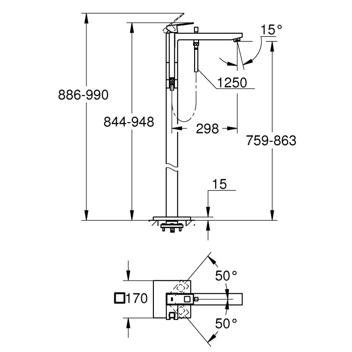 Підлоговий змішувач для ванни Grohe Eurocube (23672001) Підлоговий змішувач для ванни Grohe Eurocube (23672001)