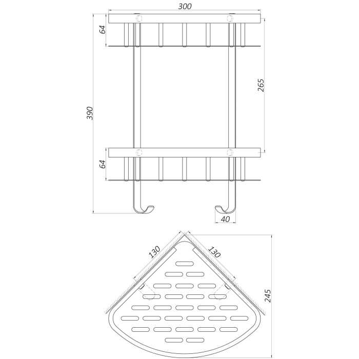 Полка подвійна кутова TOPAZ TKB-9902-BL Полка подвійна кутова TOPAZ TKB-9902-BL