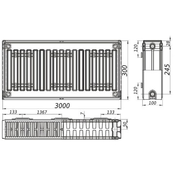 Радіатор сталевий 22/300х3000 бок KALITE