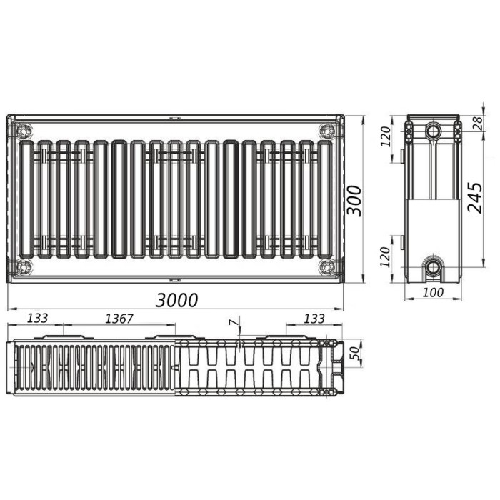 Радіатор сталевий 22/300х3000 бок KALITE Радіатор сталевий 22/300х3000 бок KALITE