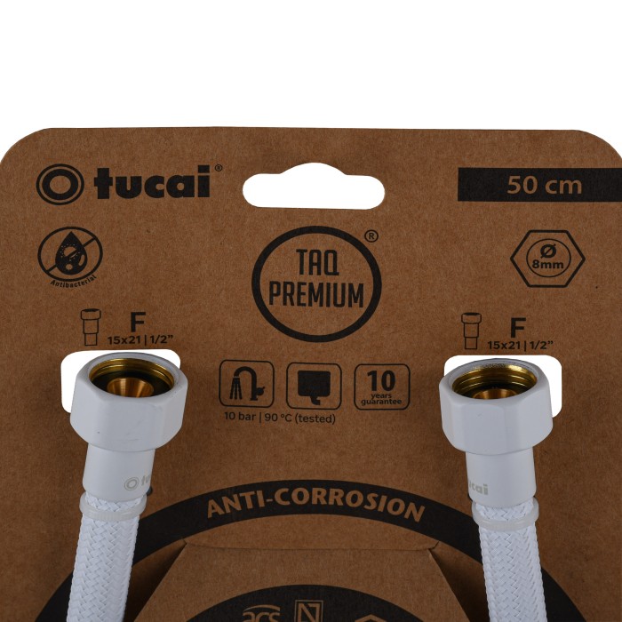 Шланг водяний TUCAI TAQ PREMIUM GRIF 1/2″x1/2″ BВ 0,5м.АНТИКОР. ACB HG-1212-500  (Білий Мат) 209973