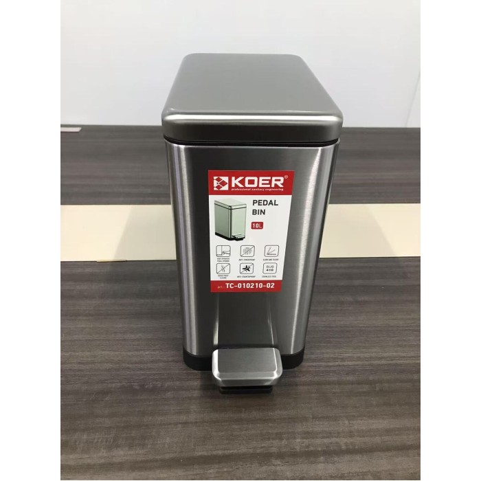 Відро для сміття з плавним закриттям прямокутне Koer TC-010210-02 10 л колір нержавійка (KR5597) Відро для сміття з плавним закриттям прямокутне Koer TC-010210-02 10 л колір нержавійка (KR5597)