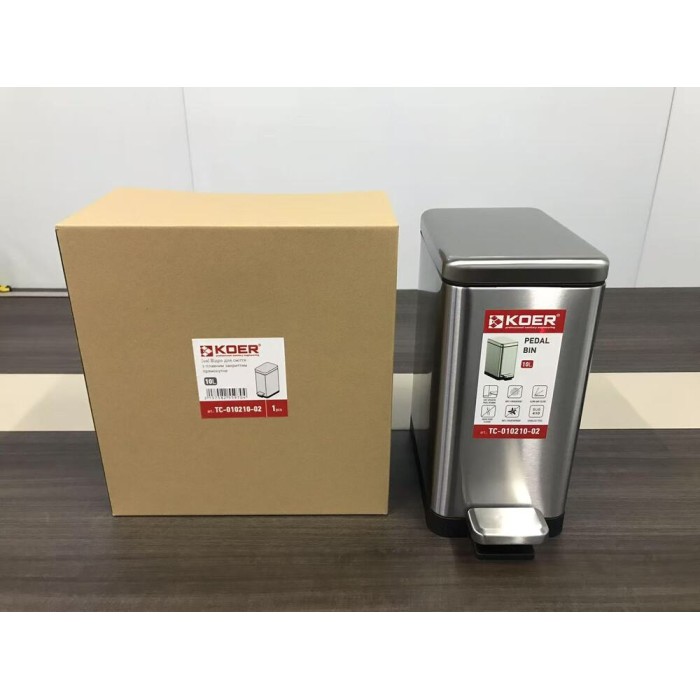 Відро для сміття з плавним закриттям прямокутне Koer TC-010210-02 10 л колір нержавійка (KR5597) Відро для сміття з плавним закриттям прямокутне Koer TC-010210-02 10 л колір нержавійка (KR5597)