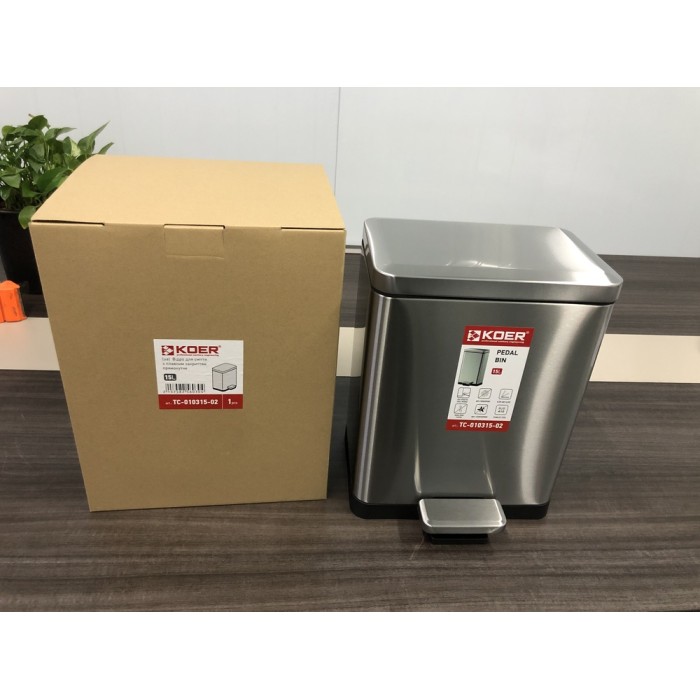 Відро для сміття з плавним закриттям прямокутне Koer TC-010315-02 15 л колір нержавійка (KR5603) Відро для сміття з плавним закриттям прямокутне Koer TC-010315-02 15 л колір нержавійка (KR5603)