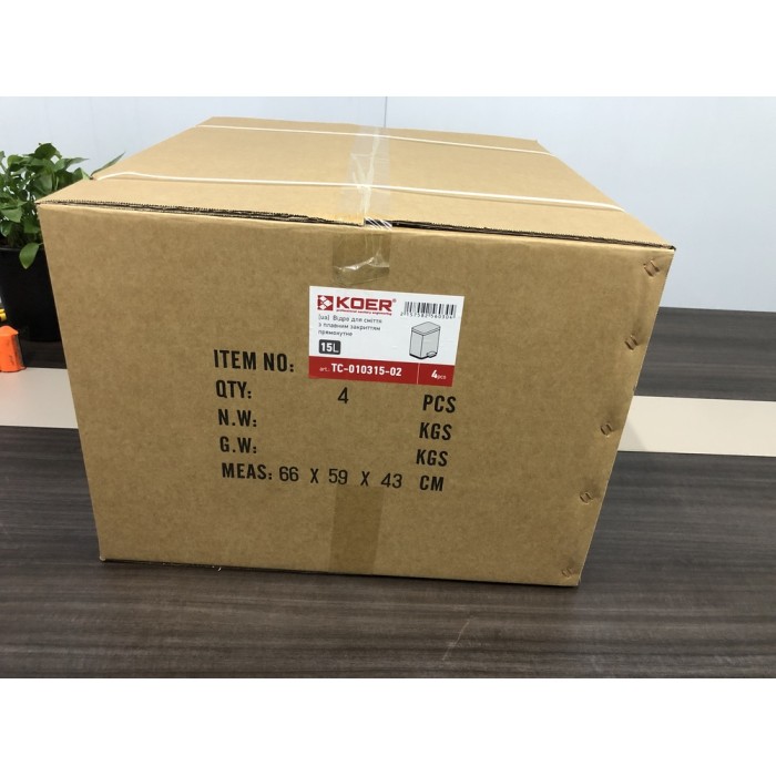 Відро для сміття з плавним закриттям прямокутне Koer TC-010315-02 15 л колір нержавійка (KR5603) Відро для сміття з плавним закриттям прямокутне Koer TC-010315-02 15 л колір нержавійка (KR5603)