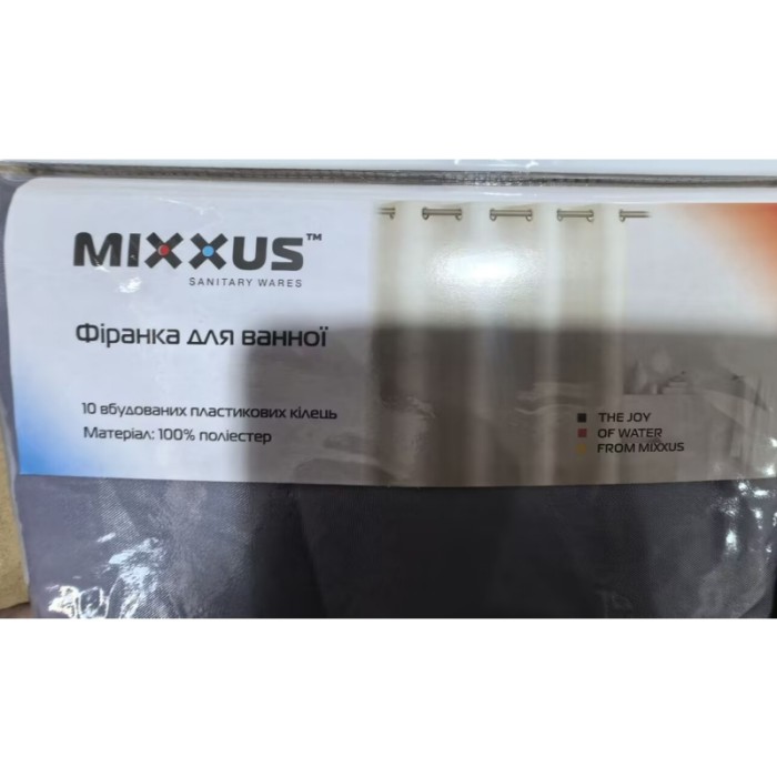 Шторка для ванної Mixxus SCT-004-180x180 з поліестеру із вбудованими кільцями (Візерунок "Бризки" сіро-сині) (AC0652)