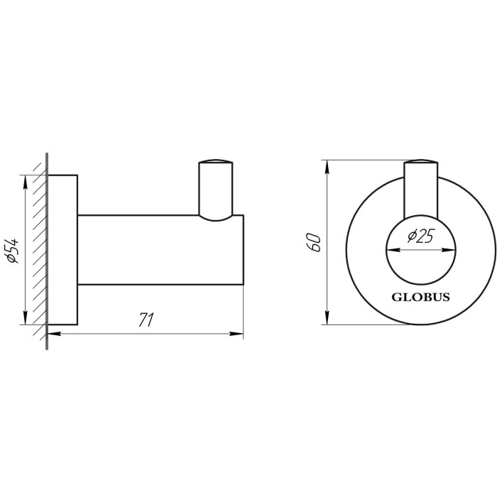 Гачок одинарний Globus Lux SS 8411 SUS304 Гачок одинарний Globus Lux SS 8411 SUS304