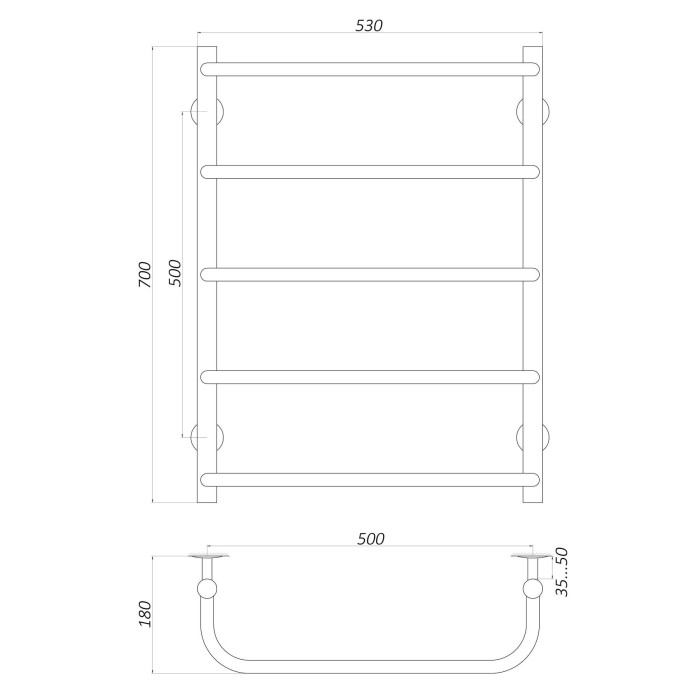 Рушникосушарка UNIO LS W 700-500-5 Драбинка Скоба вода Рушникосушарка UNIO LS W 700-500-5 Драбинка Скоба вода