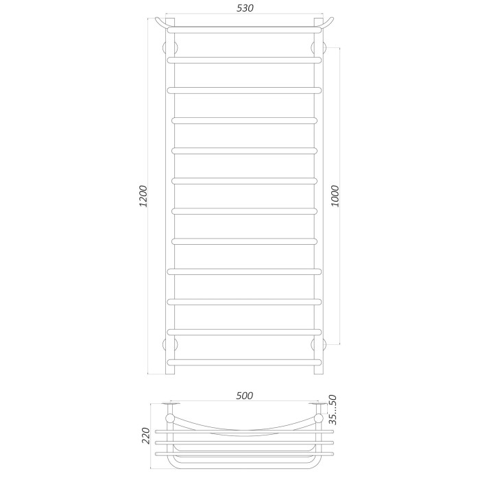 Рушникосушарка UNIO Zp W 1200-500-12 Зета з полицею вода Рушникосушарка UNIO Zp W 1200-500-12 Зета з полицею вода