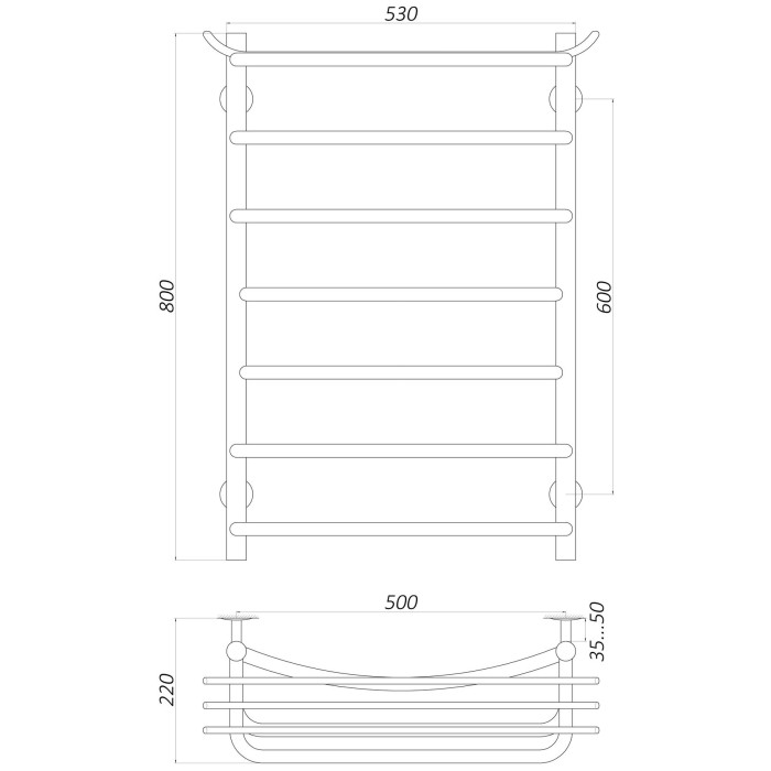 Рушникосушарка UNIO Zp W 800-500-7 Зета з полицею вода Рушникосушарка UNIO Zp W 800-500-7 Зета з полицею вода