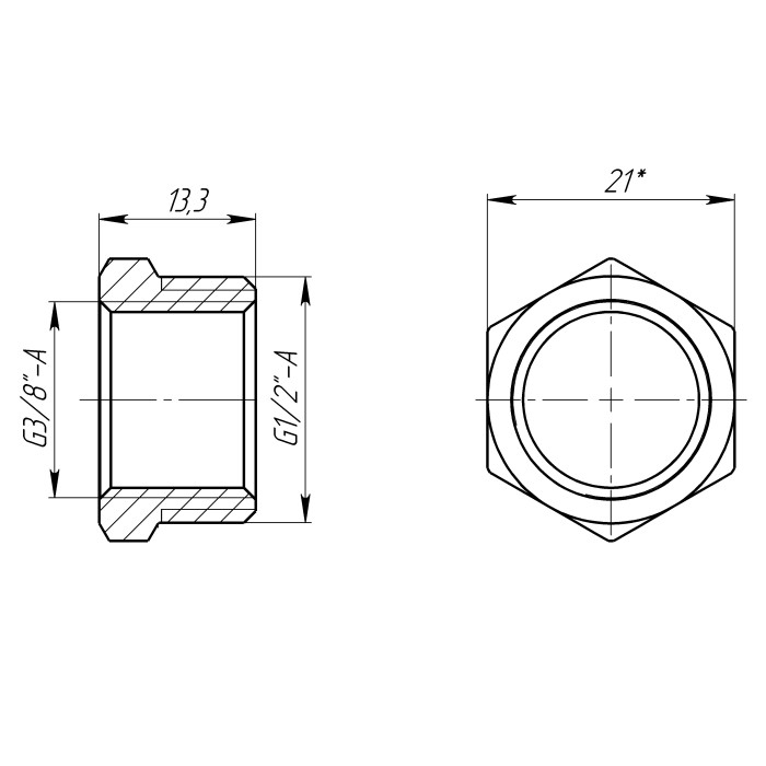 Футорка 1/2″х3/8″ЗВ латунна LF323S OPTIMUM Футорка 1/2″х3/8″ЗВ латунна LF323S OPTIMUM