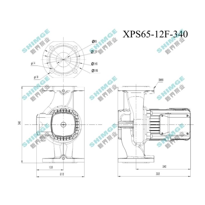XPS65-12F-340 SHIMGE 380В цирк. мок. ротор 1,3 кВт Hmax 12,5м Qmax 480л/хв DN65 340мм+фл. {1} XPS65-12F-340 SHIMGE 380В цирк. мок. ротор 1,3 кВт Hmax 12,5м Qmax 480л/хв DN65 340мм+фл. {1}