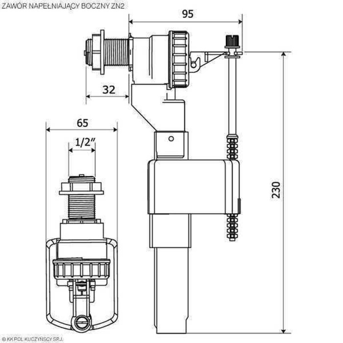 Клапан заповнення K.K.POL 350/ZN2/105-00-T0, 1/2″ РР, бок. пластик Клапан заповнення K.K.POL 350/ZN2/105-00-T0, 1/2″ РР, бок. пластик