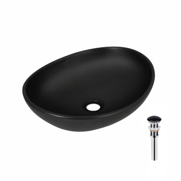 Комплект Qtap Dove: Раковина накладна овальна 415x340x140 мм Matt Black + Донний клапан PU03