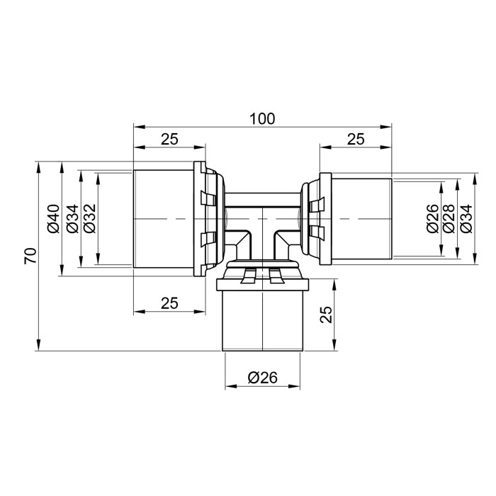 Трійник прес Icma 26х26х32 №406 Трійник прес Icma 26х26х32 №406