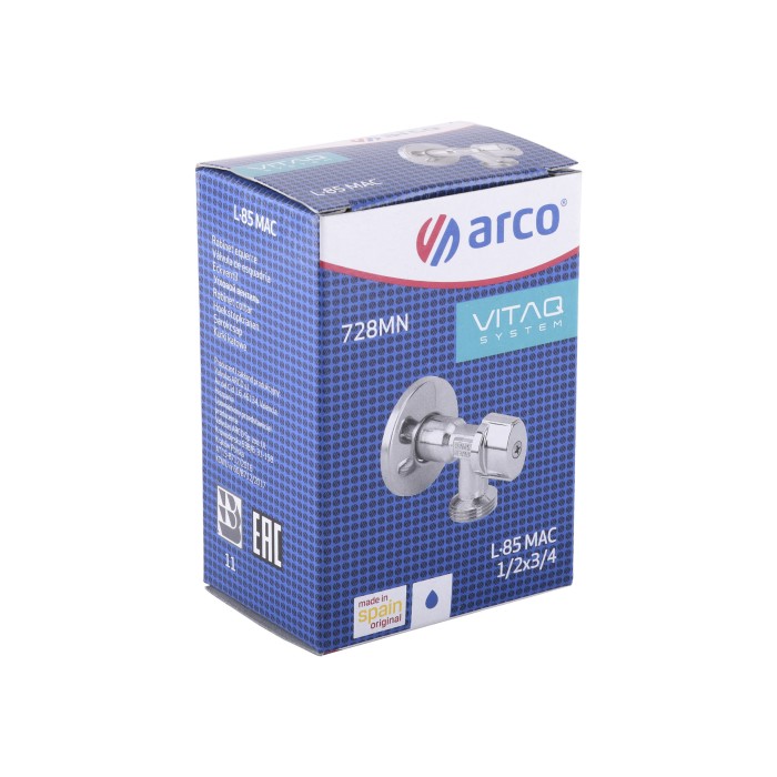 Кран кульовий кутовий ARCO 1/2″х 3/4″ 728MN металева ручка L85MAC Кран кульовий кутовий ARCO 1/2″х 3/4″ 728MN металева ручка L85MAC