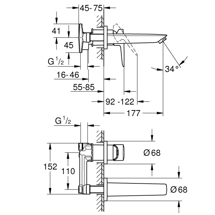Змішувач для раковини прихованого монтажу Grohe BauLoop New (20289001) Змішувач для раковини прихованого монтажу Grohe BauLoop New (20289001)