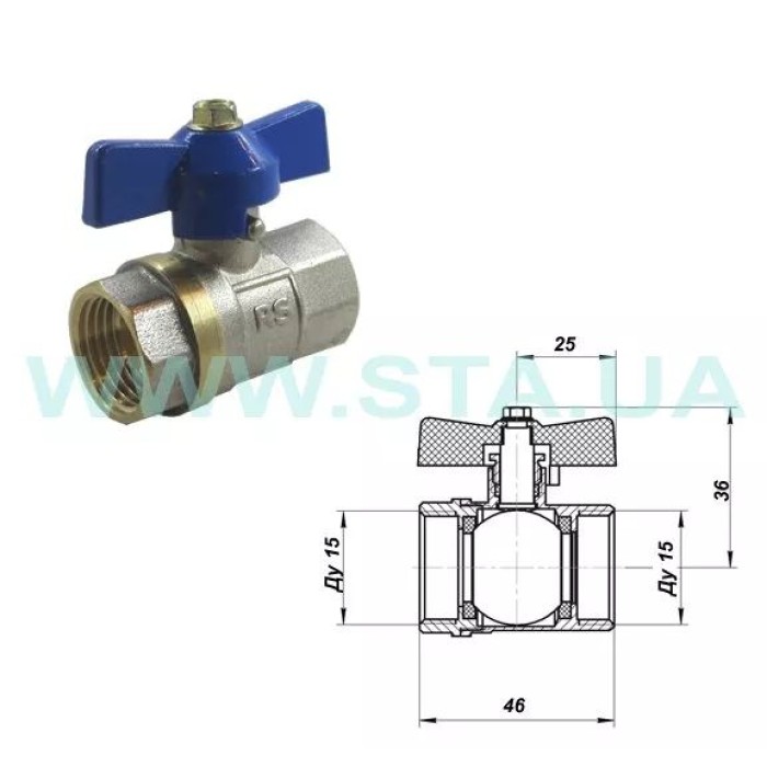 Кран кульовий STA 1/2" ВВ (червоний метелик) НІК. {150/15} Кран кульовий STA 1/2" ВВ (червоний метелик) НІК. {150/15}