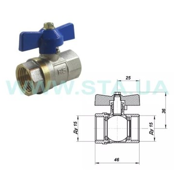 Кран кульовий STA    1/2" ВВ (червоний метелик) НІК. {150/15}