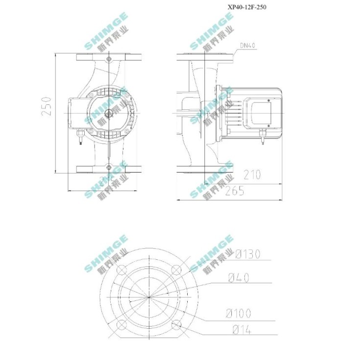 Насос циркуляційний SHIMGE XP40-12F-250, фланець, Qmax 230л/хв, 0,7 кВт Насос циркуляційний SHIMGE XP40-12F-250, фланець, Qmax 230л/хв, 0,7 кВт