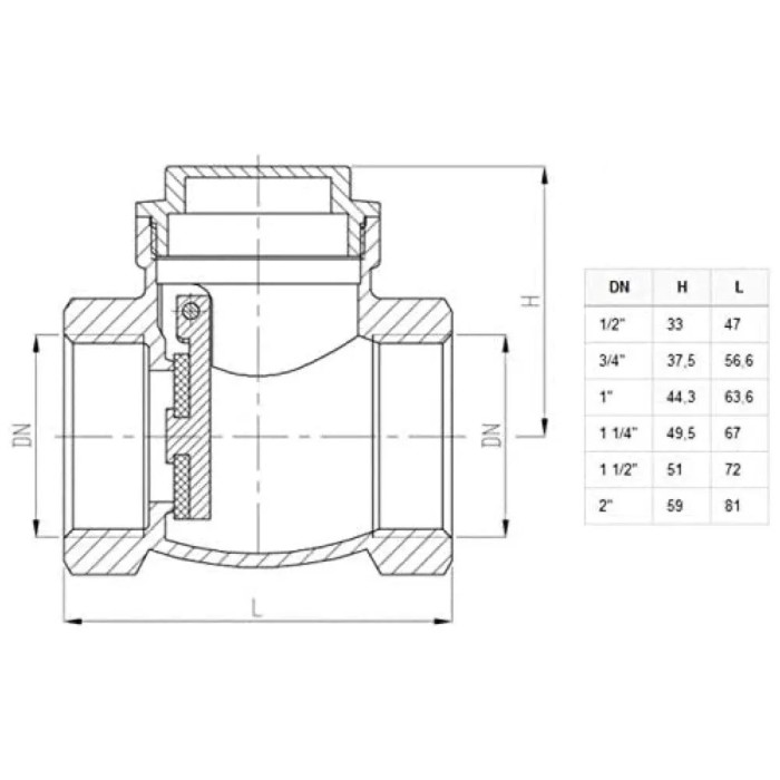 Зворотний клапан горизонтальний KARRO Dn32 1 1/4" Зворотний клапан горизонтальний KARRO Dn32 1 1/4"