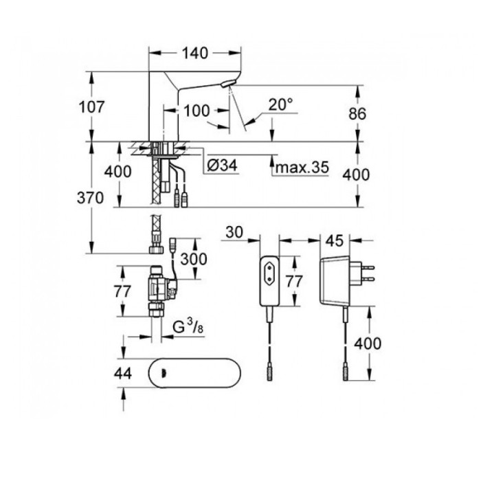 Монокран на одну воду сенсорний, адаптер Grohe Euroeco Cosmopolitan E (36269000) Монокран на одну воду сенсорний, адаптер Grohe Euroeco Cosmopolitan E (36269000)