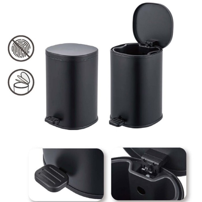 Відро для сміття з плавним закриттям овальне Zerix Prime-TC0105 Black 5л колір чорний (ZX5902)