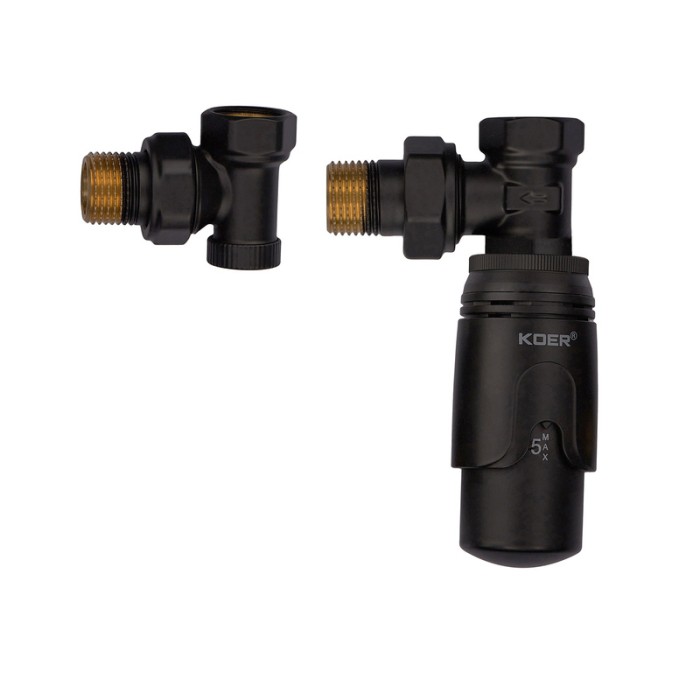 Комплект для підключення радіатора Koer SET-24.Black - 1/2'' кутовий з термоголовкою (KR5283) Комплект для підключення радіатора Koer SET-24.Black - 1/2'' кутовий з термоголовкою (KR5283)