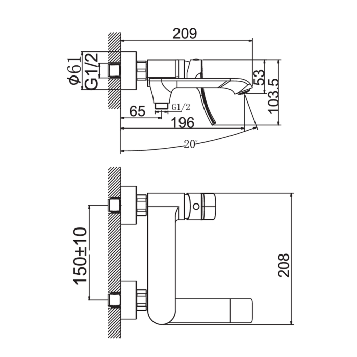 Змішувач для ванни Haiba Bolero 009 короткий вилив з поворотним перемикачем (HB9578)
