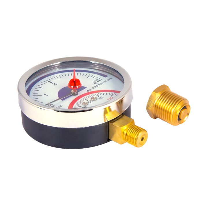 Термоманометр Thermo Alliance Standart 80 мм 1/2", нижнє підмикання SD1724B Термоманометр Thermo Alliance Standart 80 мм 1/2", нижнє підмикання SD1724B